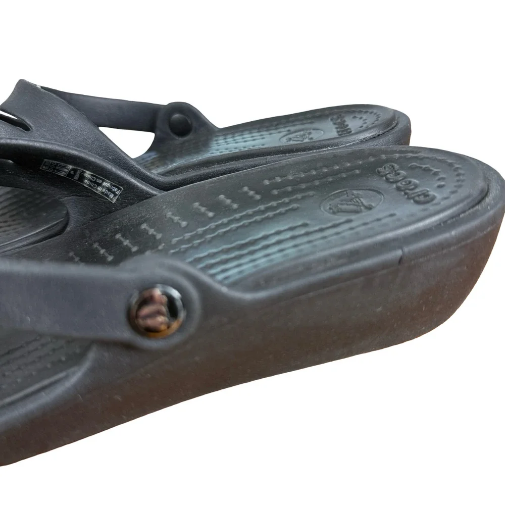 Crocs Patricia Wedge Sandals Black Slip On Slides Strappy Open Toe Shoes sz 8